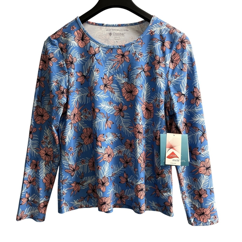 Collibar Palmeto‎ Swim Shirt Size XL Blue Floral Tropical UPF 50+ Quick Dry